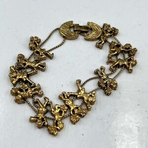 Vintage Gold Tone Cheerleader Charm Bracelet - Novelty Sports Jewelry - 7 Inch